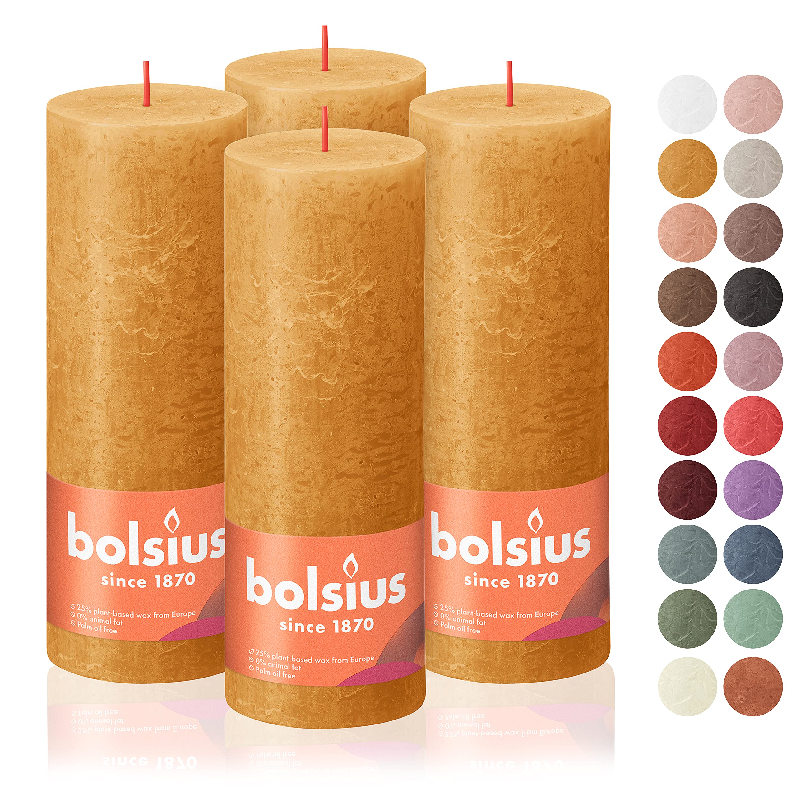 BOLSIUS 4 Pack Yellow Rustic Pillar Candles - 2.75 X 7.5 Inches - Premium European Quality - Includes Natural Plant-Based Wax - Unscented Dripless Smokeless 85 Hour Party Décor and Wedding Candles