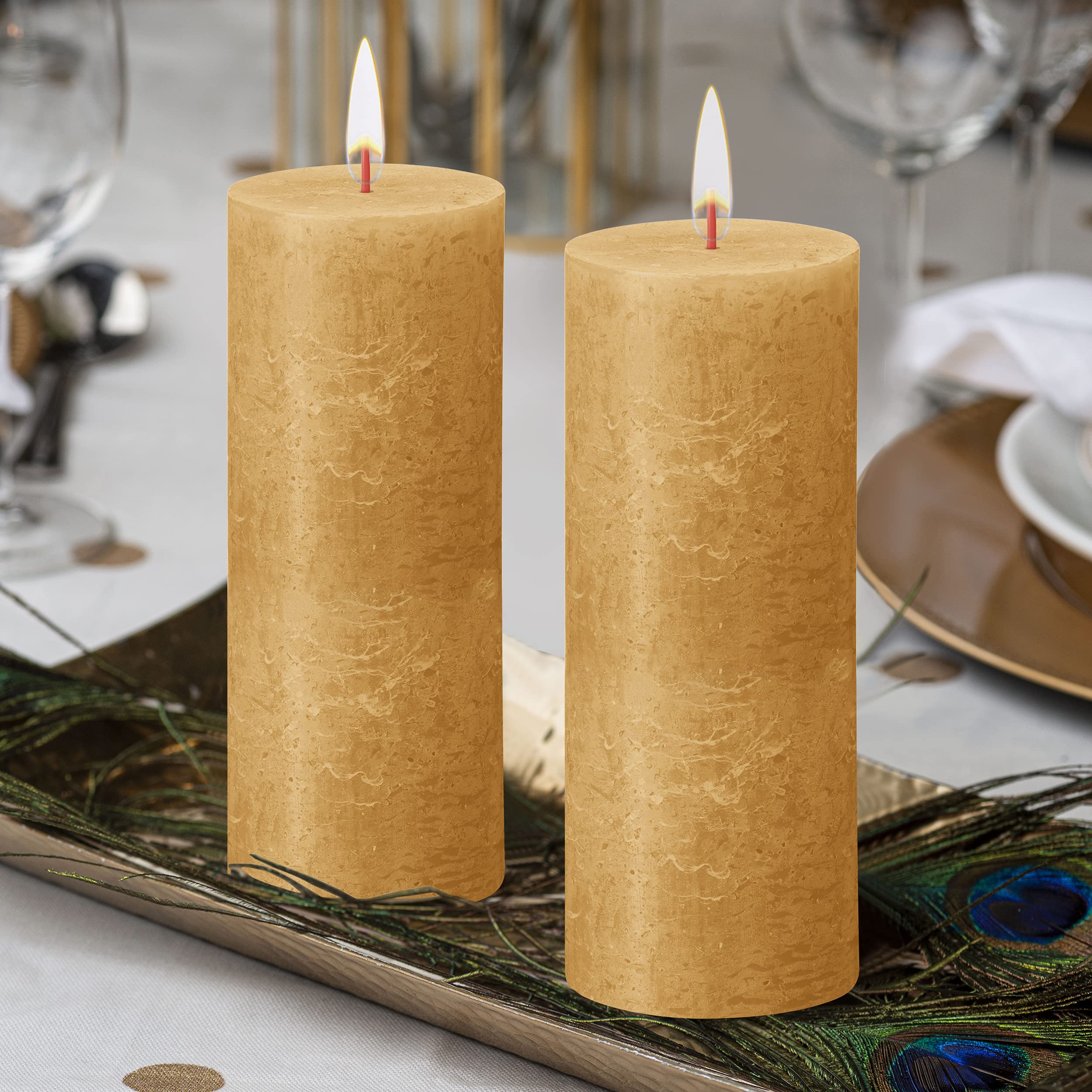 BOLSIUS 4 Pack Yellow Rustic Pillar Candles - 2.75 X 7.5 Inches - Premium European Quality - Includes Natural Plant-Based Wax - Unscented Dripless Smokeless 85 Hour Party Décor and Wedding Candles