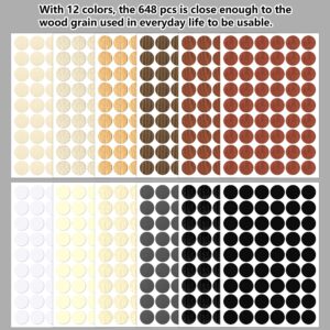 INKNOTE 648 PCS 12 Colors Self-Adhesive Screw Holes Covers Stickers PVC Dustproof Stickers for Wood Furniture Cabinet Wall Desk Chair Bookcase Shelve Plate (54 PCS for 1 Sheet, 12 Sheets in Total)