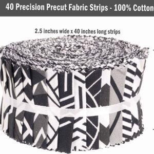 Soimoi 40Pcs Geometric Print Cotton Precut Fabrics for Quilting Craft Strips 2.5 inches Jelly Roll - White & Black