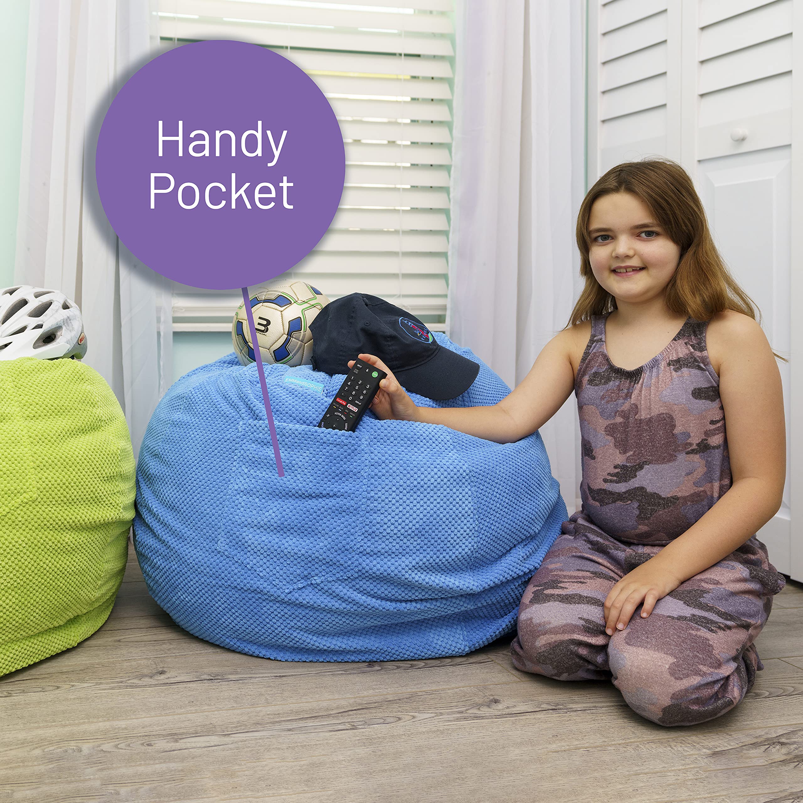 EMMandSOPHIE Kids Bean Bag Chair - Bean Bag Chair Kids- Toddler Bean Bag Chair- Bean Bag Stuffed Animal Storage -Bean Bag Chairs for Kids -Stuffed Animal Bean Bag Storage - Kid Bean Bag Chair