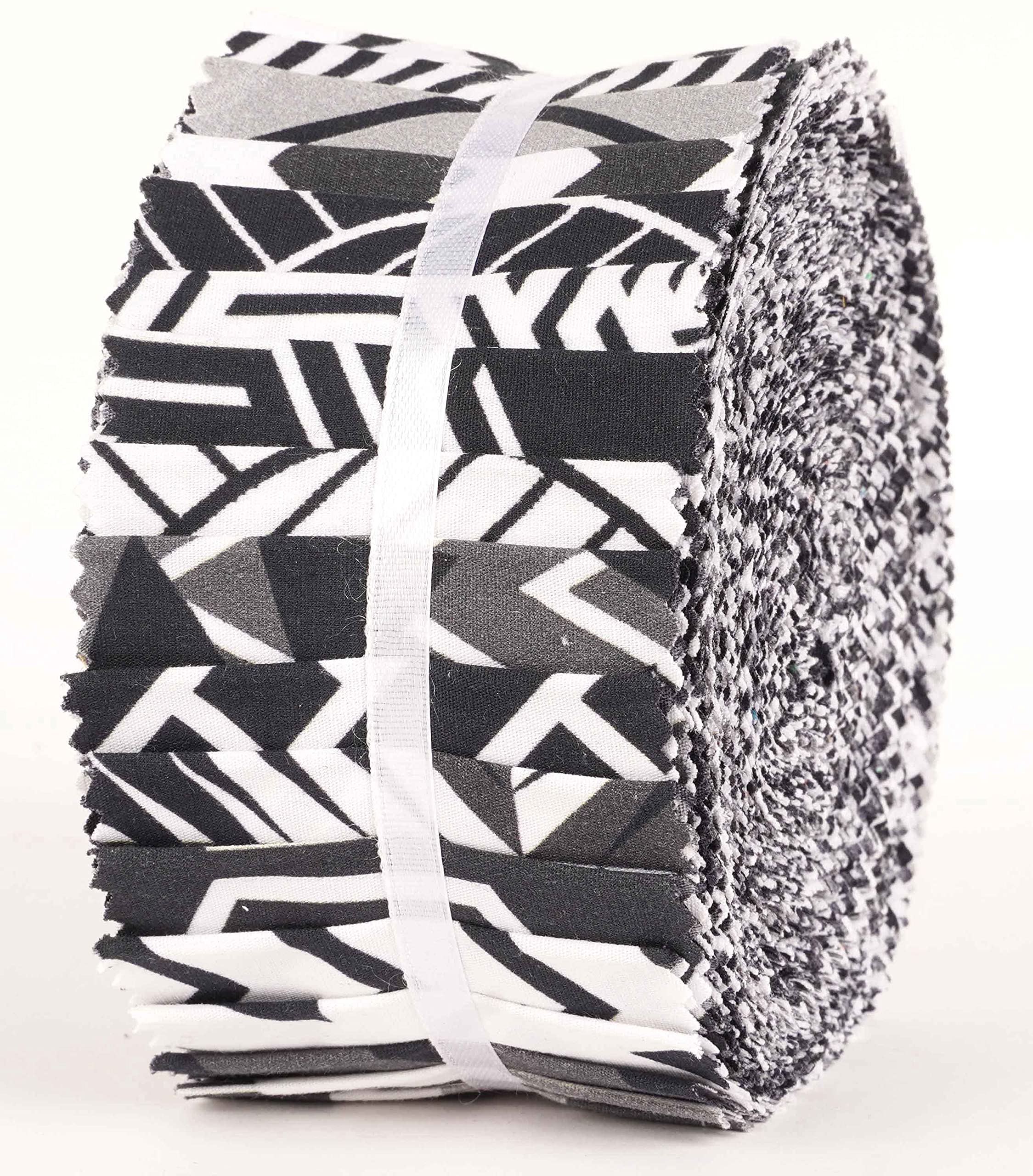 Soimoi 40Pcs Geometric Print Cotton Precut Fabrics for Quilting Craft Strips 2.5 inches Jelly Roll - White & Black