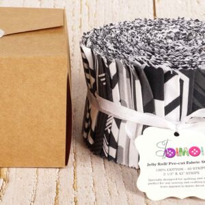 Soimoi 40Pcs Geometric Print Cotton Precut Fabrics for Quilting Craft Strips 2.5 inches Jelly Roll - White & Black