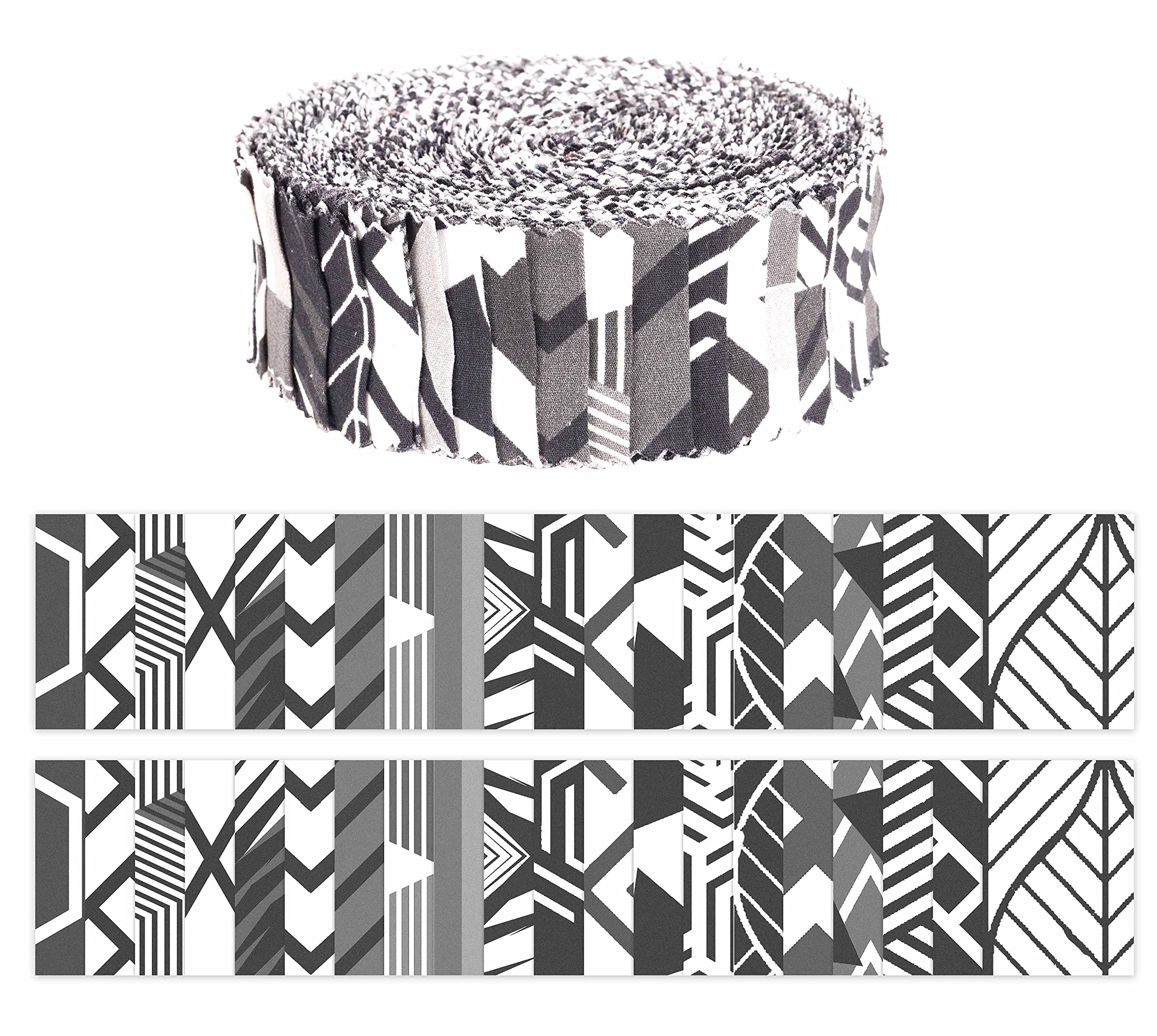 Soimoi 40Pcs Geometric Print Cotton Precut Fabrics for Quilting Craft Strips 2.5 inches Jelly Roll - White & Black