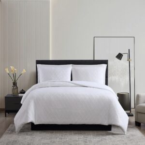 vera wang - queen duvet cover set, reversible luxury bedding with matching shams, all season home decor (double diamond white, queen)