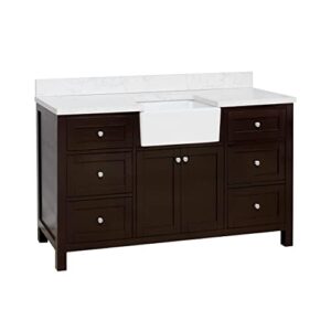 Kitchen Bath Collection Yorkshire 60-inch Farmhouse Single Bathroom Vanity (Engineered Marble/Chocolate): Includes Chocolate Cabinet with Engineered Marble Countertop and White Apron Sink