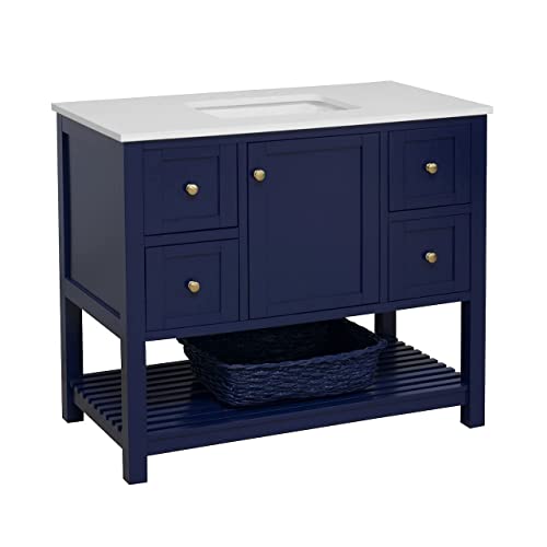 Lakeshore 42-inch Bathroom Vanity (Engineered White/Royal Blue): Includes Royal Blue Cabinet with Engineered White Countertop and White Ceramic Sink