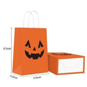 Watshi 12 Packs Halloween Candy Bags Snack Bags Plastic Trick or Treat Candy Baskets Halloween Decoration Pumpkin Candy Snack Bags with Handles for Kids Halloween Party Supplies