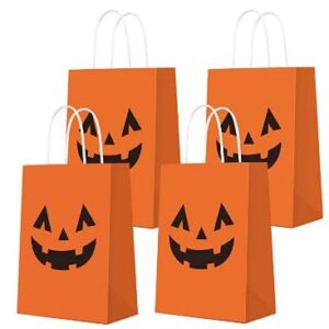 Watshi 12 Packs Halloween Candy Bags Snack Bags Plastic Trick or Treat Candy Baskets Halloween Decoration Pumpkin Candy Snack Bags with Handles for Kids Halloween Party Supplies