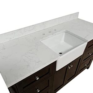 Kitchen Bath Collection Yorkshire 60-inch Farmhouse Single Bathroom Vanity (Engineered Marble/Chocolate): Includes Chocolate Cabinet with Engineered Marble Countertop and White Apron Sink