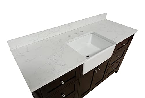 Kitchen Bath Collection Yorkshire 60-inch Farmhouse Single Bathroom Vanity (Engineered Marble/Chocolate): Includes Chocolate Cabinet with Engineered Marble Countertop and White Apron Sink