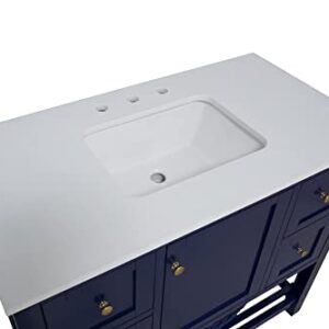 Lakeshore 42-inch Bathroom Vanity (Engineered White/Royal Blue): Includes Royal Blue Cabinet with Engineered White Countertop and White Ceramic Sink