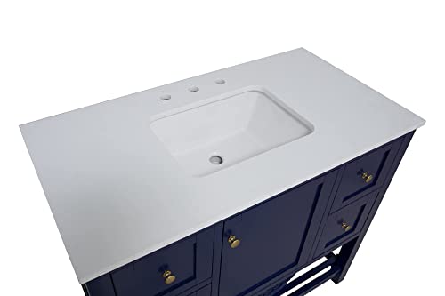 Lakeshore 42-inch Bathroom Vanity (Engineered White/Royal Blue): Includes Royal Blue Cabinet with Engineered White Countertop and White Ceramic Sink