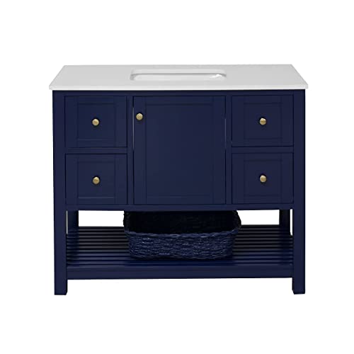 Lakeshore 42-inch Bathroom Vanity (Engineered White/Royal Blue): Includes Royal Blue Cabinet with Engineered White Countertop and White Ceramic Sink