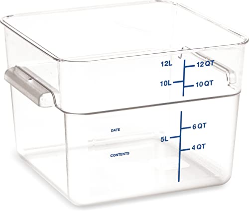 Carlisle FoodService Products Squares Square Food Storage Container with Stackable Design for Catering, Buffets, Restaurants, Polycarbonate (Pc), 12 Quarts, Clear