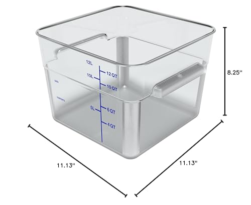 Carlisle FoodService Products Squares Square Food Storage Container with Stackable Design for Catering, Buffets, Restaurants, Polycarbonate (Pc), 12 Quarts, Clear