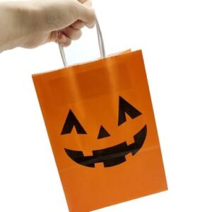 Watshi 12 Packs Halloween Candy Bags Snack Bags Plastic Trick or Treat Candy Baskets Halloween Decoration Pumpkin Candy Snack Bags with Handles for Kids Halloween Party Supplies