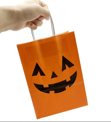 Watshi 12 Packs Halloween Candy Bags Snack Bags Plastic Trick or Treat Candy Baskets Halloween Decoration Pumpkin Candy Snack Bags with Handles for Kids Halloween Party Supplies