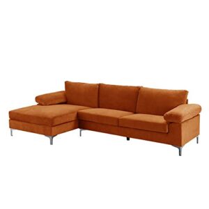 casa andrea milano llc modern large velvet fabric sectional sofa l shape couch with extra wide chaise lounge, orange