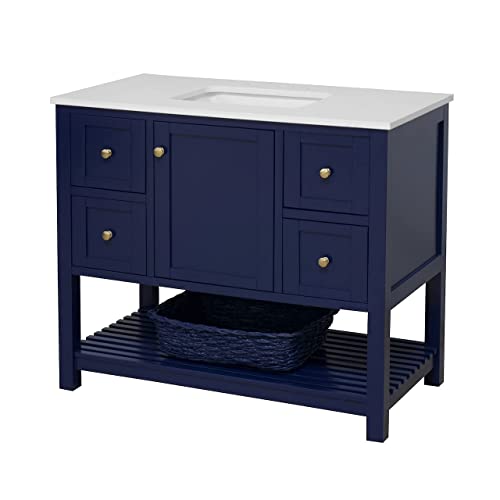 Lakeshore 42-inch Bathroom Vanity (Engineered White/Royal Blue): Includes Royal Blue Cabinet with Engineered White Countertop and White Ceramic Sink