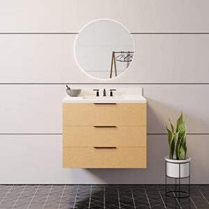 Kitchen Bath Collection Oslo 30-inch Floating Wall-Mounted Bathroom Vanity: Includes Blonde Wood Cabinet with Matte White Countertop and White Ceramic Sink