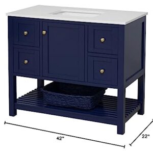 Lakeshore 42-inch Bathroom Vanity (Engineered White/Royal Blue): Includes Royal Blue Cabinet with Engineered White Countertop and White Ceramic Sink