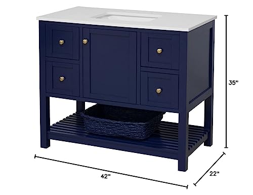 Lakeshore 42-inch Bathroom Vanity (Engineered White/Royal Blue): Includes Royal Blue Cabinet with Engineered White Countertop and White Ceramic Sink