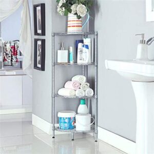 angelbee 4-shelf wire corner shelving unit, adjustable metal free standing corner storage display rack, 35 x 11.8 x 11.8 inches corner wire shelf rack for bathroom, living room, kitchen, silver