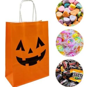 Watshi 12 Packs Halloween Candy Bags Snack Bags Plastic Trick or Treat Candy Baskets Halloween Decoration Pumpkin Candy Snack Bags with Handles for Kids Halloween Party Supplies