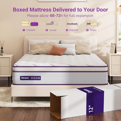 Sersper Full Size Mattress - 12 Inch Hybrid Mattress with Memory Foam & Heavier Coils - Ergonomic Design for Pressure Relief - Medium Firm Feel - CertiPUR-US Certified