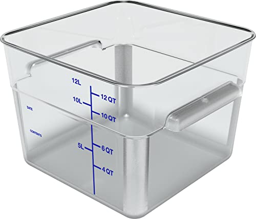 Carlisle FoodService Products Squares Square Food Storage Container with Stackable Design for Catering, Buffets, Restaurants, Polycarbonate (Pc), 12 Quarts, Clear