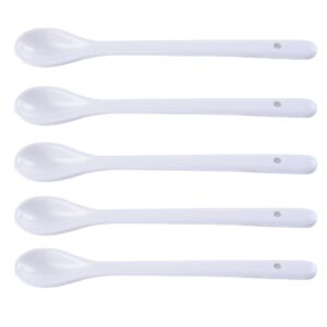 AKOAK 6.7 "Ceramic Egg Spoon (Set of 5), White Long-Handled Ceramic Spoon, Teaspoon for Coffee, Tea, Yogurt, Ice Cream, Sauces and Desserts, Espresso Stirring Spoon