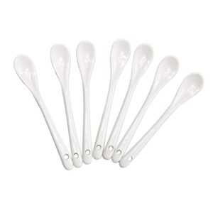 AKOAK 6.7 "Ceramic Egg Spoon (Set of 5), White Long-Handled Ceramic Spoon, Teaspoon for Coffee, Tea, Yogurt, Ice Cream, Sauces and Desserts, Espresso Stirring Spoon