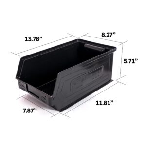 Storage Compat 6 Pack Small Storage Bin, Wall Mount Storage, Hanging and Stacking Bin, Freestanding | 12” x 8” x 6” Plastic Container | Black | Zeus 3A2PLZ06