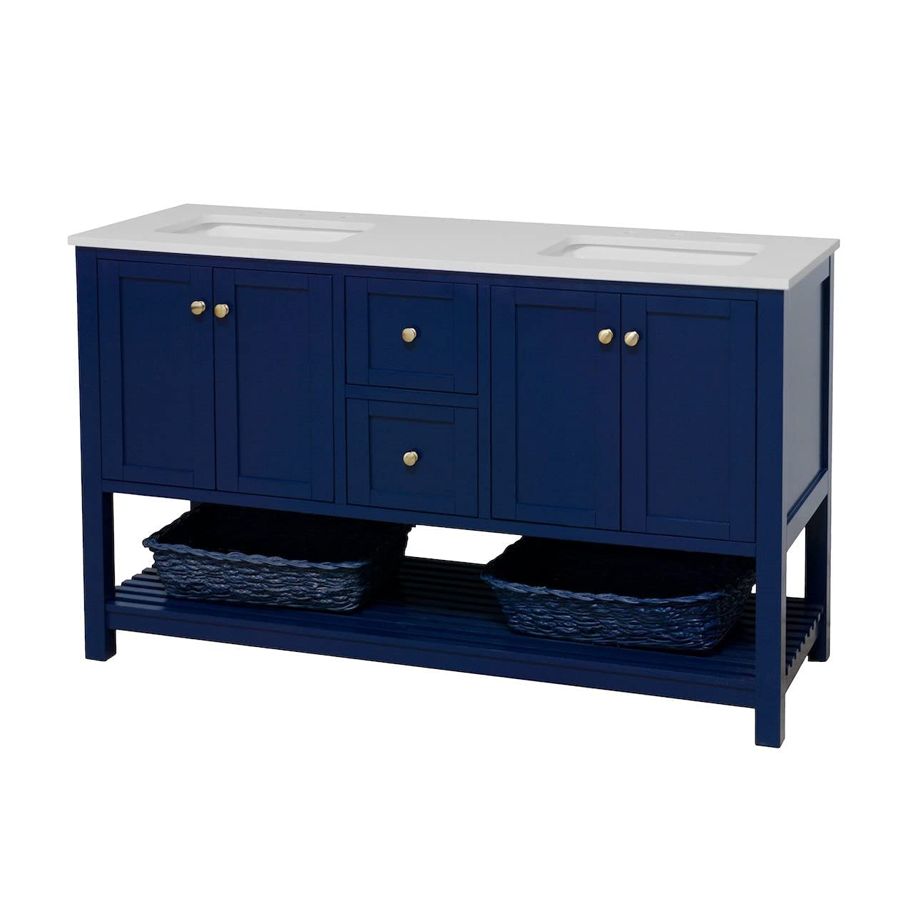 Kitchen Bath Collection Lakeshore 60-inch Double Bathroom Vanity (Engineered White/Royal Blue): Includes Royal Blue Cabinet with Engineered White Countertop and White Ceramic Sinks