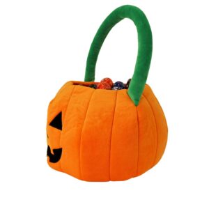 Plushible Halloween Candy Bags - Plush Trick or Treat Bucket - Pumpkin Tote for Kids & Toddler Candy Treats - Large Halloween Buckets - Cloth Halloween Baskets - Orange Pumpkin Basket & Goodies Bag