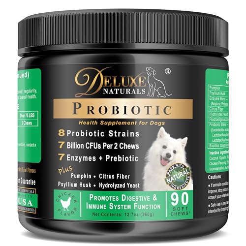 Deluxe Naturals Probiotics for Dogs | All-Natural Dog Probiotic Supplement with Enzymes, Prebiotics, Pumpkin | Promote Digestive Health, Improve Allergy & Immunity, 90 Count (Pack of 1)