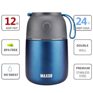 MAXSO Soup Thermo for Hot & Cold Food for Adults Kids, 17 oz Vacuum Insulated Steel Lunch Container Bento Box with Spoon, Leakproof Thermal Food Jar for School Office Travel - Dark Blue