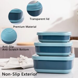 Lille Home Leak Proof Steel Food Containers - Snack Stainless Steel Containers - Ideal for Educational Settings & Daycare - Nesting Trio with Silicone Lids - 47oz+30oz+16oz - Dark Blue