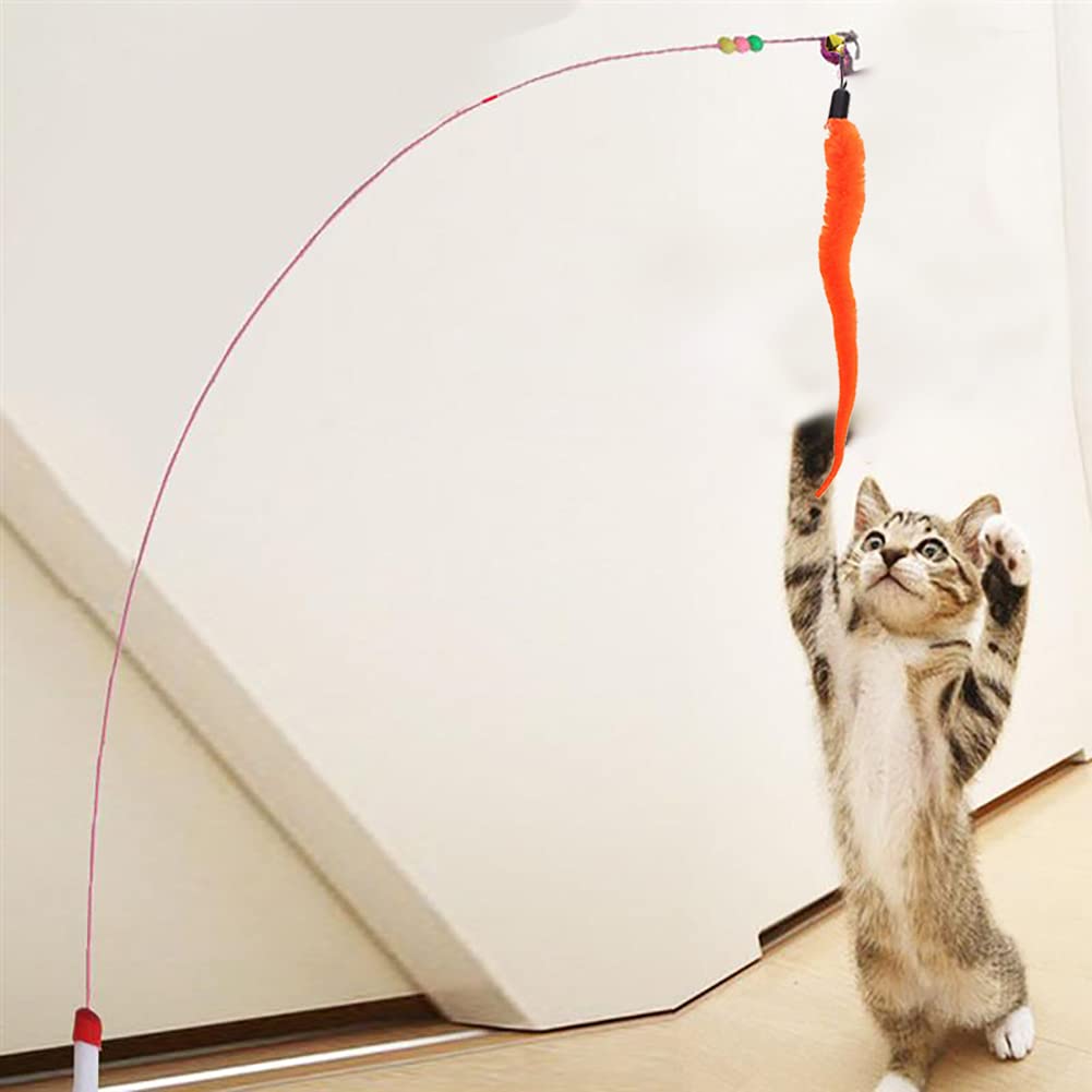 24 PCS Cat Worm Toy Refills Cat Wand Toy Replacement Interactive Cat Wand Toy Accessories Cat Feather Worm Teaser Refills Attachment for Cat Fishing Pole Toy Worm Cat Toy Teaser for Indoor Cats Kitten