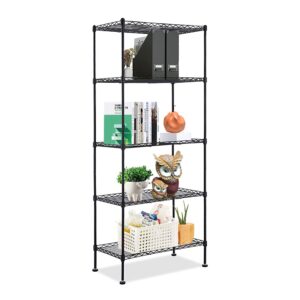 craft & art 5-shelf adjustable wire shelves, metal storage shelves utility height household type heavy duty for kitchen, room, bathroom and garage,24”l×14”w×60”h, black