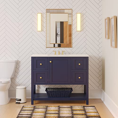 Lakeshore 42-inch Bathroom Vanity (Engineered White/Royal Blue): Includes Royal Blue Cabinet with Engineered White Countertop and White Ceramic Sink