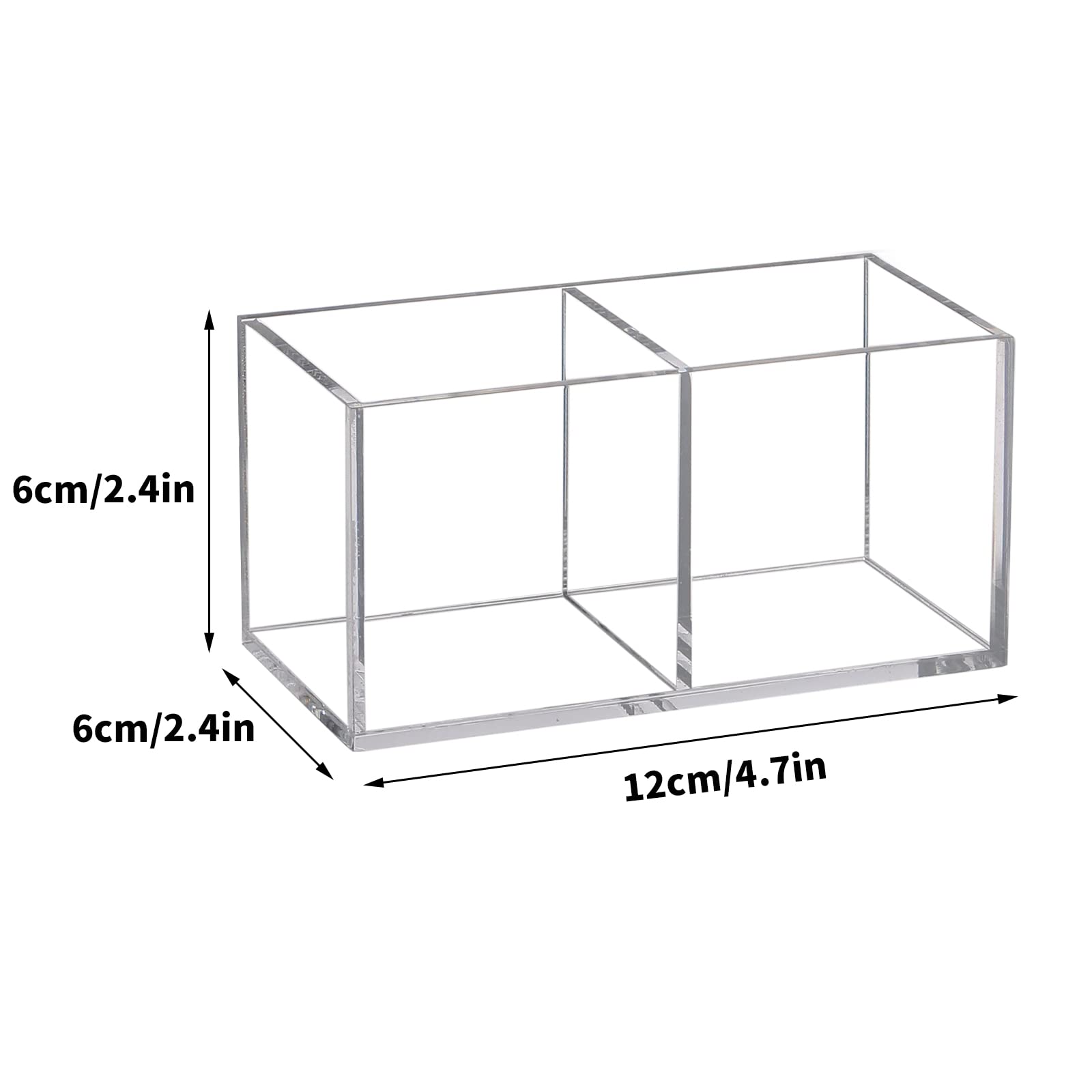 Dayaanee Acrylic Makeup Brush Organizers, 2 Section 2-Compartment Transparent Plastic Lipstick Holder Clear 4.72x2.36x2.36 Inches Storage Square Cube for Bathroom Jewelry Accessories