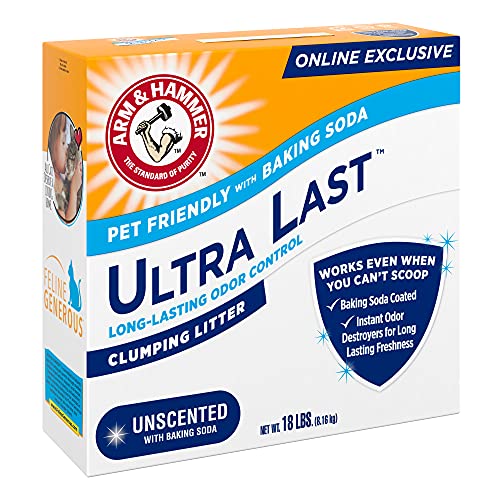 Arm & Hammer Arm Hammer Ultra Last Unscented Clumping Cat Litter, MultiCat 18lb, Pet Friendly with Baking Soda