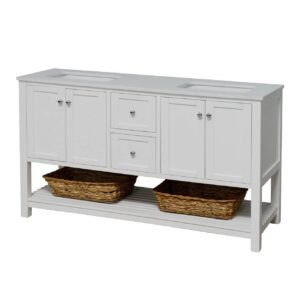 Kitchen Bath Collection Lakeshore 60-inch Double Bathroom Vanity (Engineered White/White): Includes White Cabinet with Engineered White Countertop and White Ceramic Sinks