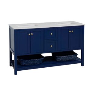 Kitchen Bath Collection Lakeshore 60-inch Double Bathroom Vanity (Engineered White/Royal Blue): Includes Royal Blue Cabinet with Engineered White Countertop and White Ceramic Sinks