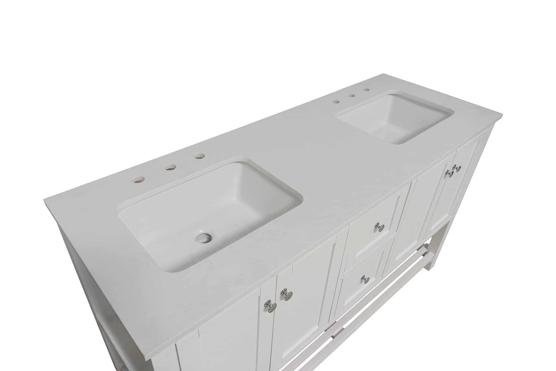 Kitchen Bath Collection Lakeshore 60-inch Double Bathroom Vanity (Engineered White/White): Includes White Cabinet with Engineered White Countertop and White Ceramic Sinks