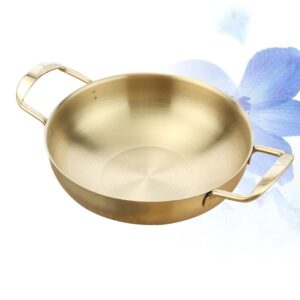 Abaodam Stainless Steel pan Skillet Carbon Frying Pans Wok with lid Non Sticking Searing- Mini Chefs Classic Stainless Steel Everyday Pan Cookware- Inner Diameter 20cm (Golden)