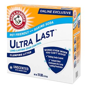 Arm & Hammer Arm Hammer Ultra Last Unscented Clumping Cat Litter, MultiCat 18lb, Pet Friendly with Baking Soda