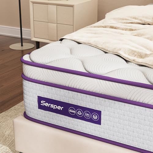 Sersper Full Size Mattress - 12 Inch Hybrid Mattress with Memory Foam & Heavier Coils - Ergonomic Design for Pressure Relief - Medium Firm Feel - CertiPUR-US Certified